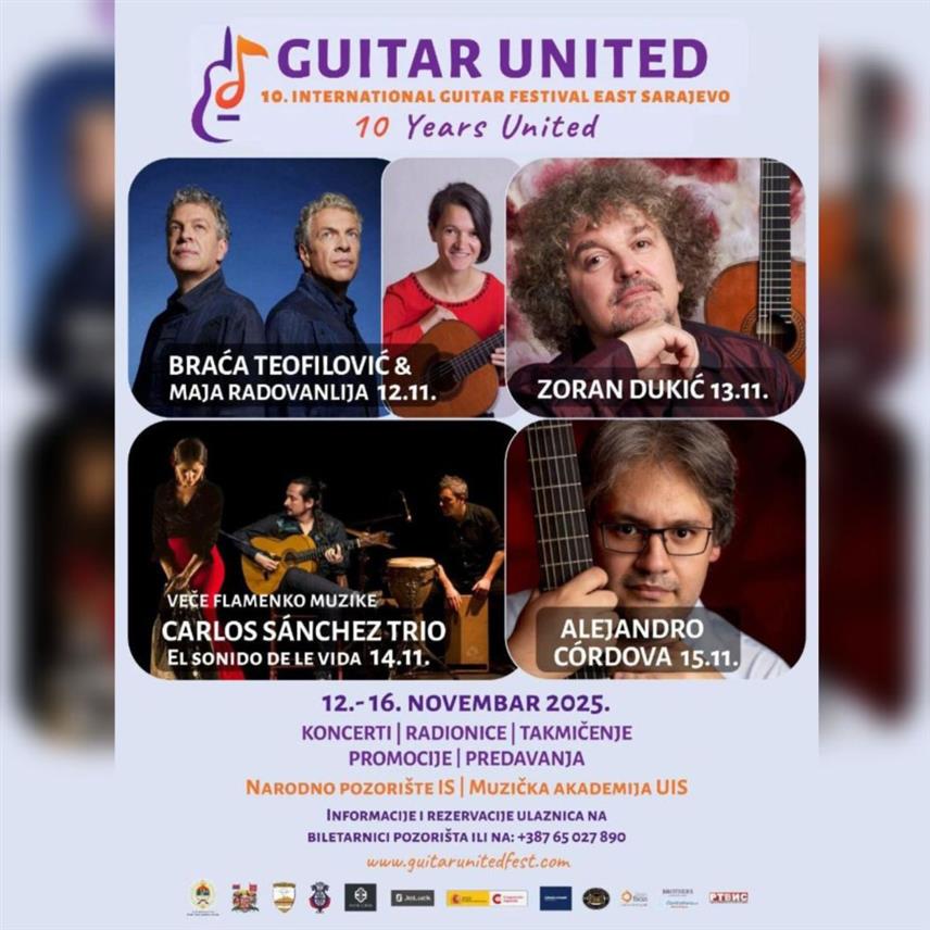 ИСТОЧНО САРАЈЕВО, 11. НОВЕМБРА /СРНА/ - У Источном Сарајеву сутра почиње 10. међународни фестивал гитаре током којег су предвиђени концерти, радионице, такмичења и промоције које ће водити најбољи умјетници и педагози.