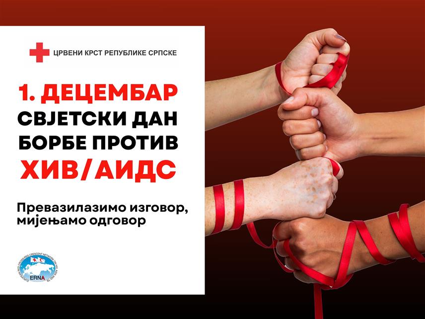 ПАЛЕ, 1. ДЕЦЕМБРА /СРНА/ - Црвени крст Републике Српске обиљежава данас Свјетски дан борбе против ХИВ/АИДС-а.