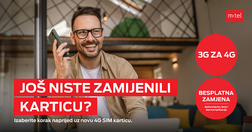 БАЊАЛУКА, 5. ФЕБРУАРА /СРНА/ - Компанија "М:тел" позвала је кориснике да бесплатно замијене своје старе три ге СИМ картице за савремене четири ге УСИМ, што ће им омогућити поузданију, бржу и сигурнију мобилну комуникацију.