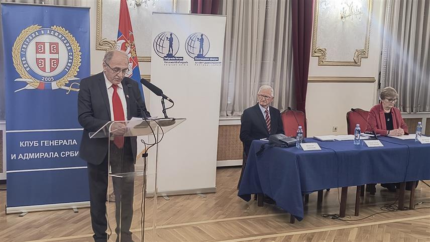 БЕОГРАД, 23. МАРТА /СРНА/ - Скуп "Агресија НАТО и глобалне промјене" о НАТО агресији на СРЈ 1999. године у Дому Војске Србије у Београду.