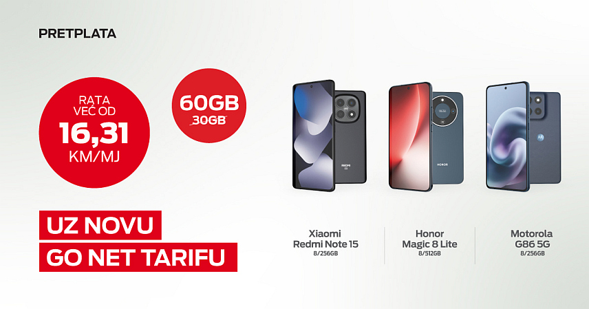БАЊАЛУКА, 2. МАРТА /СРНА/ - Компанија "М:тел" саопштила је да посебно мјесто у њиховој новој постпејд понуди заузима "Го нет" тарифа, која током промотивног периода доноси дупле бонусе за мобилни интернет – од чак 60 гигабајта.