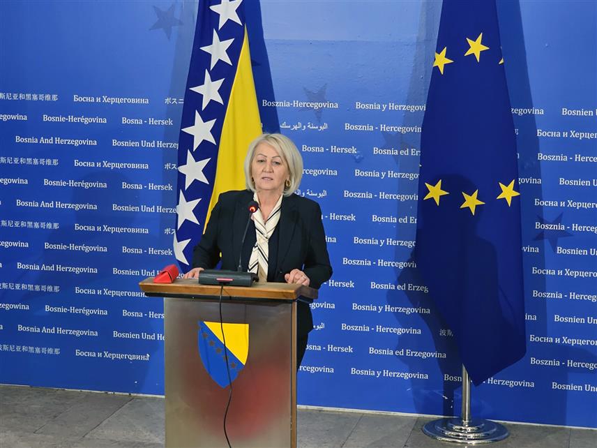 САРАЈЕВО, 15. АПРИЛА /СРНА/ - Предсједавајућа Савјета министара БиХ Борјана Кришто на конференцији за новинаре данас у Сарајеву послије сједнице Савјета министара.