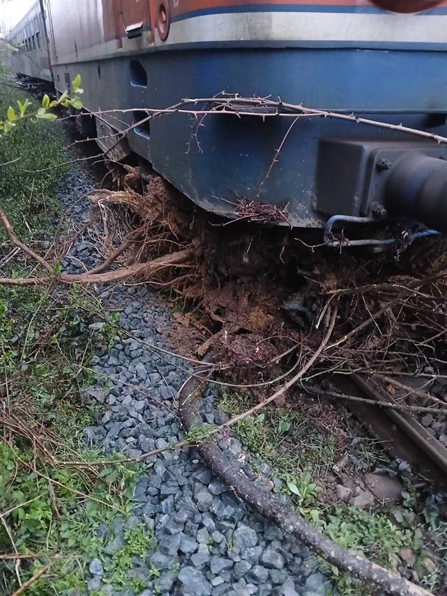 ДOBOJ, 2. АПРИЛА /СРНА/ - Путнички воз "Жељезница Републике Српске", који је саобраћао на релацији Добој-Бањалука, налетио је јутрос на одрон на дијелу пруге између Присоја и Укрине, али је успио да се заустави на вријеме и нема повређених.