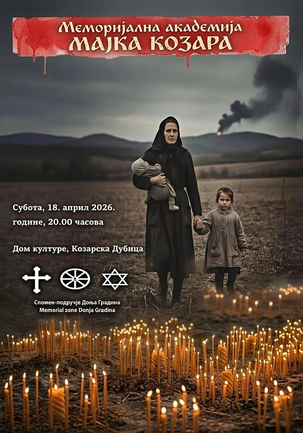 КОЗАРСКА ДУБИЦА, 9. АПРИЛА /СРНА/ - У Козарској Дубици и Спомен-подручју Доња Градина 18. и 19. априла биће обиљежен Дан сјећања на жртве геноцида над Србима, Јеврејима и Ромима у НДХ.