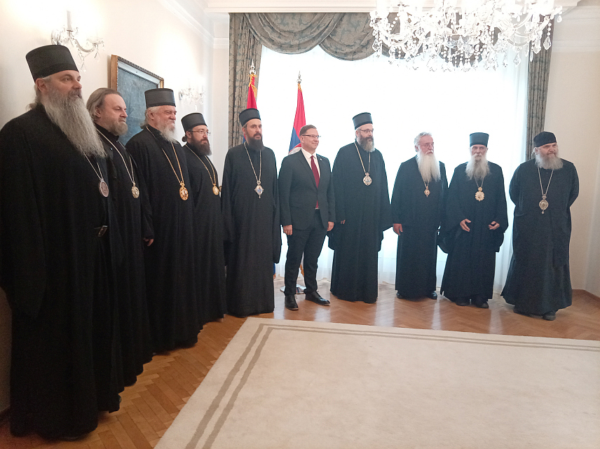 БЕОГРАД, 19. МАЈА /СРНА/ - Директор Управе за сарадњу са дијаспором и Србима у региону Министарства спољних послова Србије Владимир Кокановић на пријему за епископе Српске православне цркве /СПЦ/ из дијаспоре и региона.
