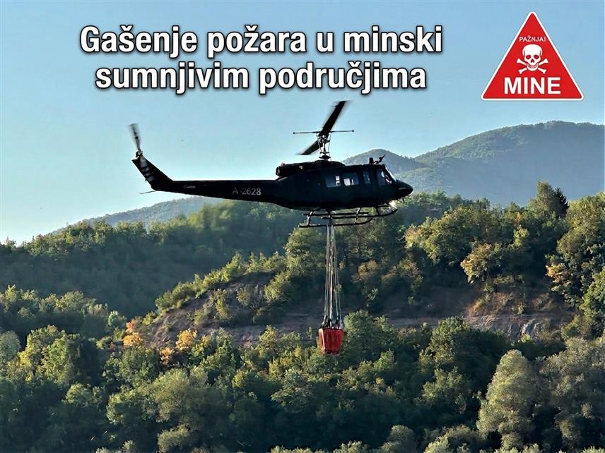 САРАЈЕВО, 21. АВГУСТА /СРНА/ - Хеликоптер привремено обуставља или потпуно прекида пожар ако се прошири у минско поље или подручје за које постоји сумња да је контаминирано минама, а такве одлуке се доносе ради заштите живота и безбједности посаде.
