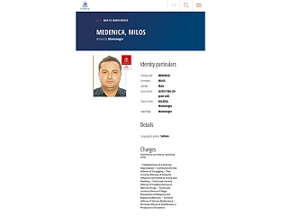 ЦРВЕНА ПОТЈЕРНИЦА ЗА МИЛОШЕМ МЕДЕНИЦОМ НА СТРАНИЦИ ИНТЕРПОЛА