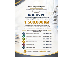 ЗА СУФИНАНСИРАЊЕ НАУЧНОИСТРАЖИВАЧКИХ ПРОЈЕКАТА 1.500.000 КМ