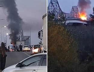 ГОРИ КАМИОН НА МОСТУ НА РАЧИ, ОБУСТАВЉЕН САОБРАЋАЈ