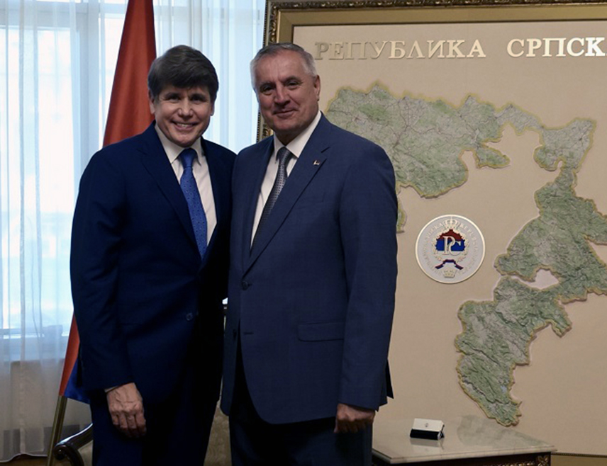 BANJA LUKA, JUNE 23 /SRNA/ - Republika Srpska Prime Minister Radovan Višković emphasized that former Illinois Governor Rod Blagojevich, as a representative of the Serb people in the United States, will work in the coming period to improve understanding of Srpska's position within BiH among the current U.S. administration, in line with the Dayton Peace Agreement.