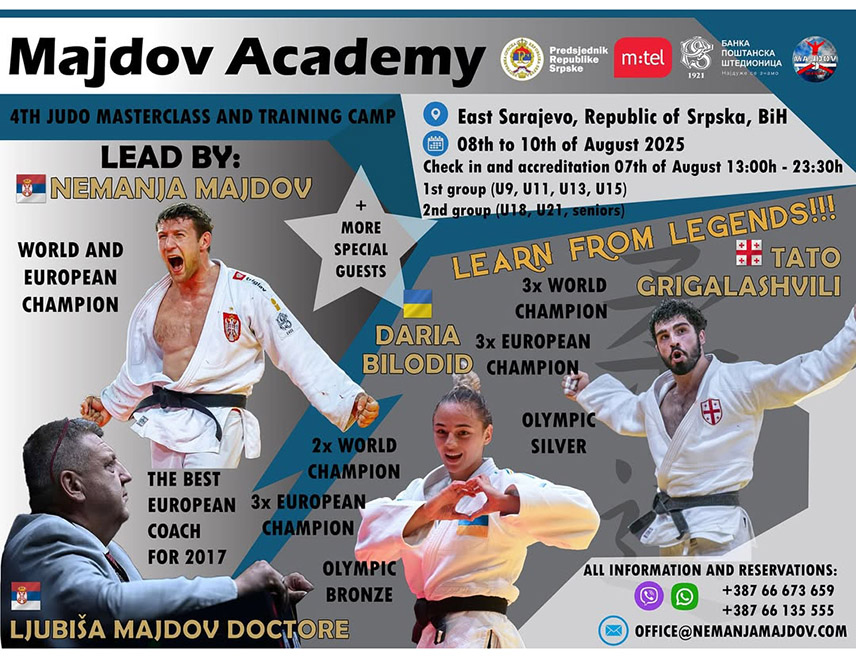 EAST SARAJEVO, AUGUST 7 /SRNA/ - Judo camp Majdov Academy starts tomorrow in East Sarajevo, and it will gather more than thousand participants from 25 countries, including some of the most famous names in international judo.