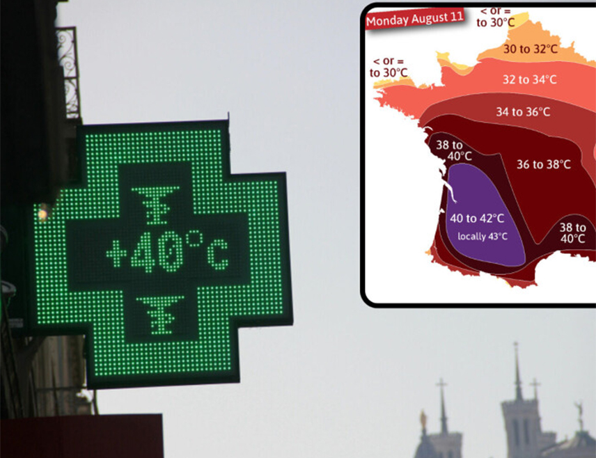 ПАРИЗ, 11. АВГУСТА /СРНА/ - Температурни рекорди оборени су данас на југу Француске, већи дио земље захватио нови топлотни талас, а Влада је позвала на опрез.