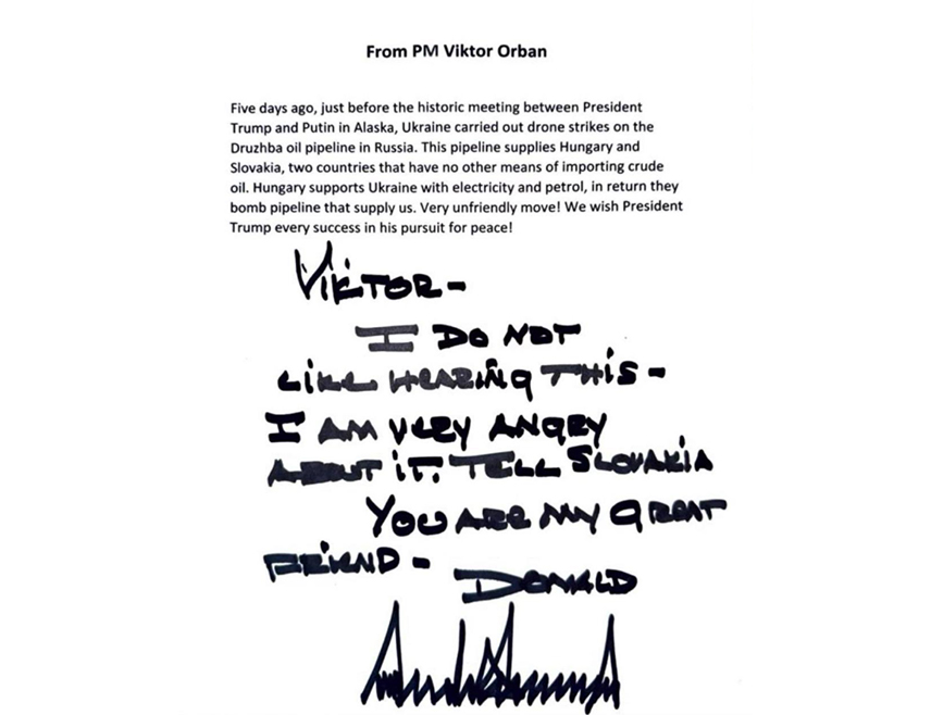 БУДИМПЕШТА, 22. АВГУСТА /СРНА - РИА Новости/ - Премијер Мађарске Виктор Орбан објавио је одговор предсједника САД Доналда Трампа на његово писмо у којем амерички лидер наводи да је "веома љут" због вијести о украјинском нападу на нафтовод "Дружба".