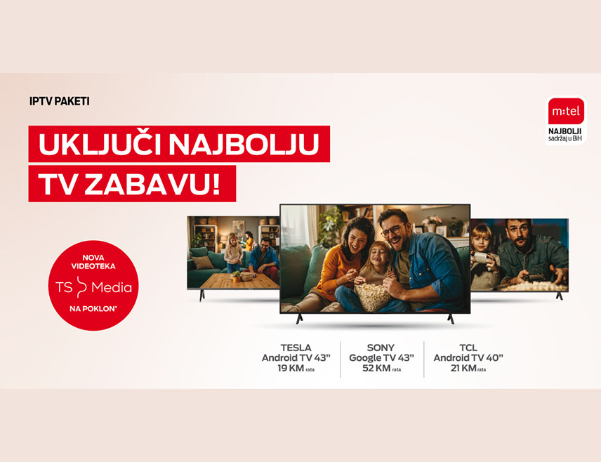 БАЊАЛУКА, 10. НОВЕМБРА /СРНА/ - Уз бесплатне садржаје "ТС медија" видеотеке и нови телевизор на рате корисници могу да уживају и то уз неограничену функционалност, саопштили су из компаније "М:тел".
