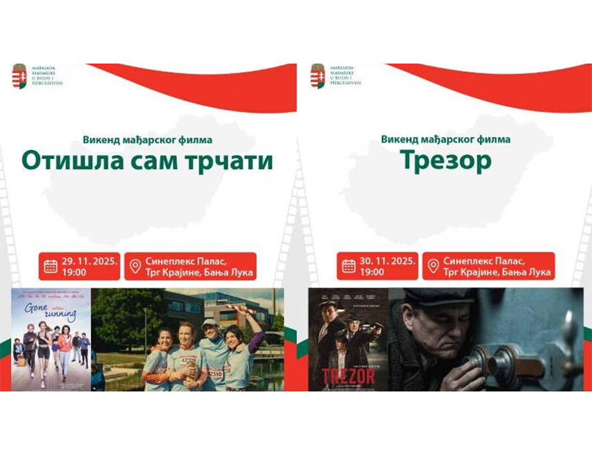 БАЊАЛУКА, 29. НОВЕМБРА /СРНА/ - У Бањалуци ће данас и сутра бити одржан "Викенд мађарског филма" који организује Амбасада Мађарске у БиХ.