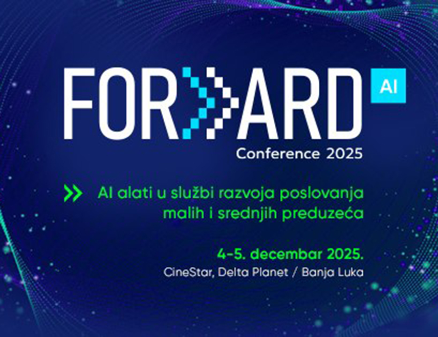 БАЊАЛУКА, 3. ДЕЦЕМБРА /СРНА/ - Седма конференција "Форвард" биће отворена сутра у Бањалуци, а овогодишња тема је "Вјештачка интелигенција – алати у служби развоја малих и средњих предузећа".