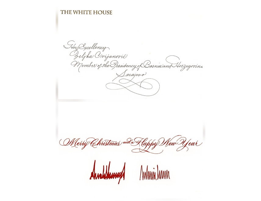 ИСТОЧНО САРАЈЕВО, 12. ЈАНУАРА /СРНА/ - Српски члан Предсједништва БиХ Жељка Цвијановић захвалила је предсједнику САД Доналду Трампу и првој дами Меланији Трамп за божићну и новогодишњу честитку.