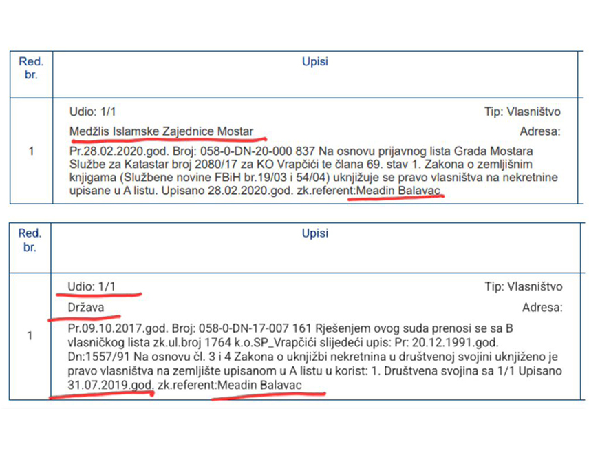 BELGRADE, JANUARY 21 /SRNA/ - The Director of the Office for Public and Cultural Diplomacy  Arnaud Gouillon  published documents today showing the registration of a mosque in the village of Vrapčići in the name of the Islamic Community in Mostar, and the registration of a Serbian Orthodox cemetery and chapel in the "state's" name, stating that everyone must see what discrimination against Serbs in BiH looks like.
