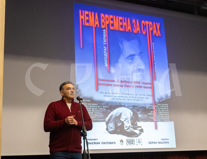 PALE, FEBRUARY 2 /SRNA/ - The documentary film “No Time for Fear” about Miodrag Tarana, one of the most talented film and cultural workers of Republika Srpska and former Yugoslavia, premiered on Monday evening in Pale.