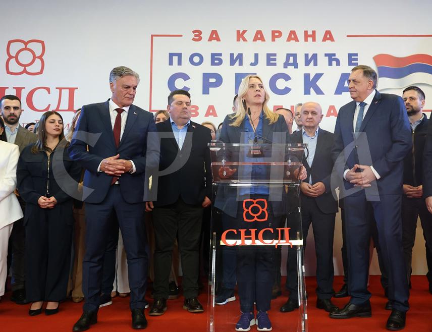 БАЊАЛУКА, 8. ФЕБРУАРА /СРНА/ - Потпредсједник СНСД-а Жељка Цвијановић изјавила је вечерас у Бањалуци да је побједа Синише Карана на пријевременим изборима за предсједника Републике Српске потврда љубави грађана према својој Републици и доказана суверена воља за одлучивање.