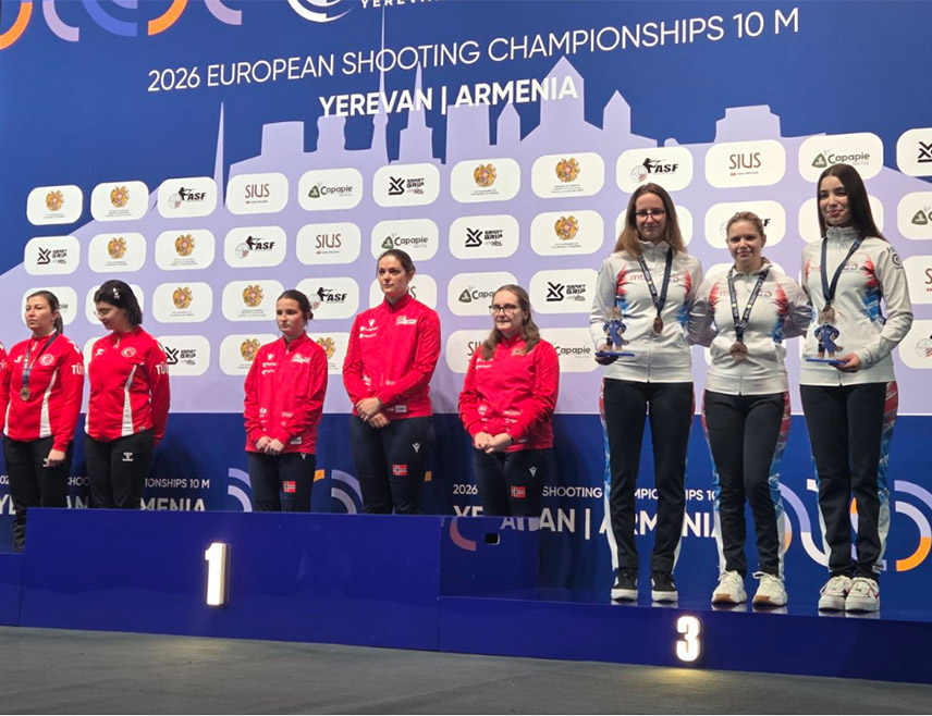 БЕОГРАД, 2. МАРТА /СРНА/ - Женска сениорска репрезентација Србије у стрељаштву освојила је бронзану медаљу у дисциплини ваздушна пушка у екипном такмичењу на Европском првенству које се одржава у Јеревану.