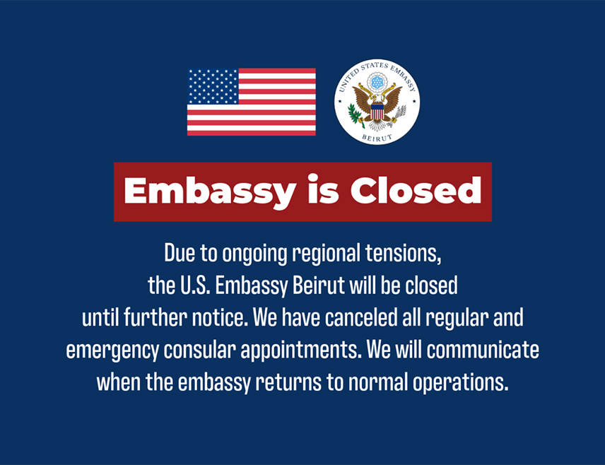 БЕЈРУТ, 3. МАРТА /СРНА/ - Амбасада Сједињених Америчких Држава у Бејруту затворена је до даљег усљед актуелних тензија у региону.