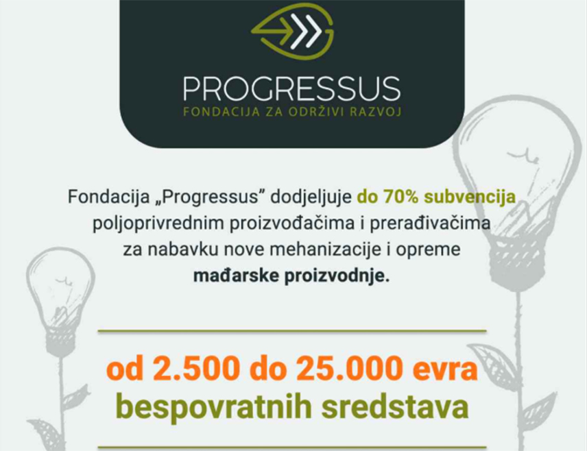 БАЊАЛУКА, 17. МАРТА /СРНА/ - Фондација за одрживи развој Републике Српске "Прогресус" обавјестила је пољопривреднике и произвођаче хране да је завршено подношење пријава за јавни позив за набавку нове механизације, опреме и алата производених у Мађарској, јер је вриједност пристиглих захтјева премашила планирани буџет.
