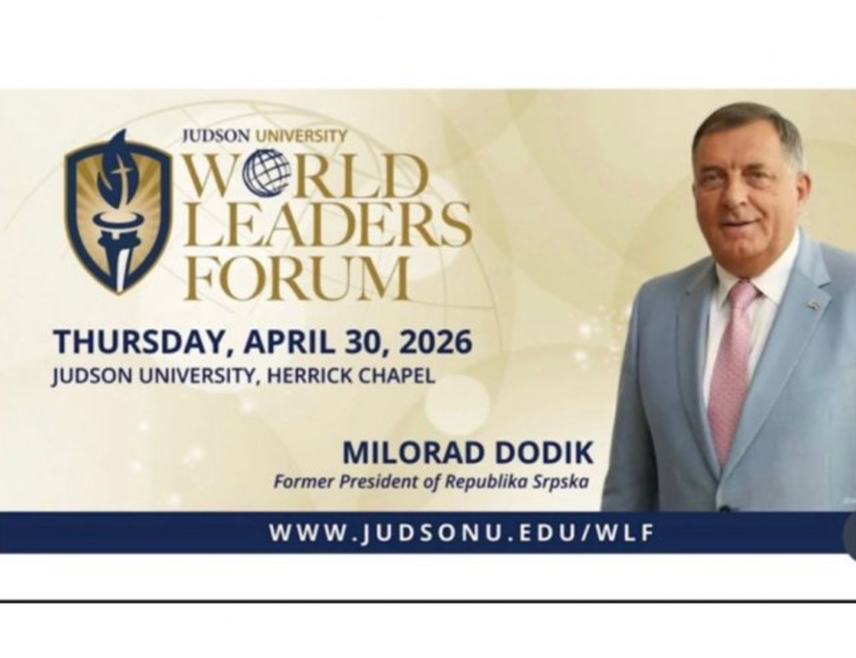 ЕЛЏИН, 30. АПРИЛА /СРНА/ - Предсједник Милорад Додик примиће вечерас у америчком граду Елџину признање за одважност потребну за лидерство и посвећеност националном суверенитету и демократским принципима, које додјељује Универзитет "Џадсон" у Илиноису.