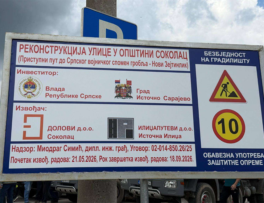 СОКОЛАЦ, 21. МАЈА /СРНА/ - Представници Градске управе Источно Сарајево озваничили су данас на Сокоцу почетак реконструкције улице која води до Српског војничког спомен-гробља Нови Зејтинлик, за коју је Влада Републике Српске обезбиједила 610.000 КМ.