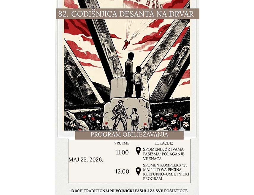 DRVAR, MAY 24 /SRNA/ - The 82nd anniversary of the German airborne assault on Drvar will be commemorated tomorrow in Drvar, and the municipal administration has invited citizens and all admirers of the anti-fascist tradition to attend the commemoration of this historic date.