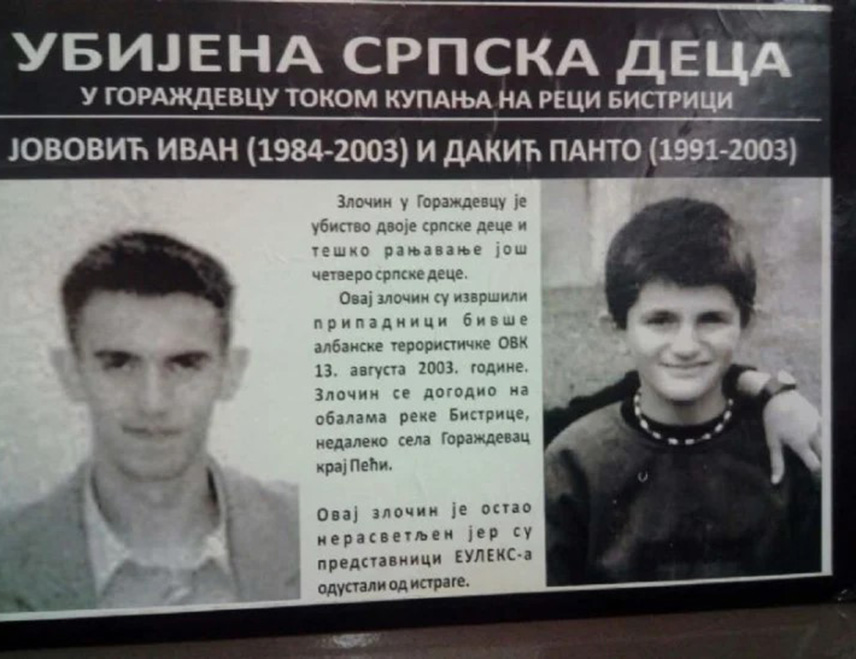 БЕОГРАД, 13. АВГУСТА /СРНА/ - Канцеларија за Косово и Метохију поручила је да су Србија и Срби у обавези да памте дјецу која су убијена и рањена на данашњи дан прије 23 године у Гораждевцу и да њиховим породицама никада не допусте да остану саме са својим болом.