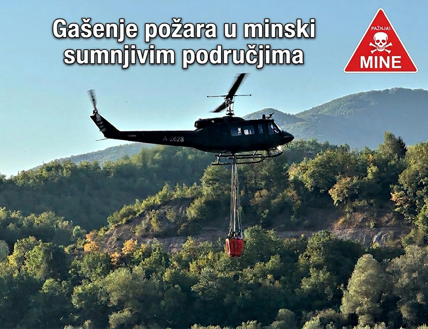 САРАЈЕВО, 21. АВГУСТА /СРНА/ - Хеликоптер привремено обуставља или потпуно прекида пожар ако се прошири у минско поље или подручје за које постоји сумња да је контаминирано минама, а такве одлуке се доносе ради заштите живота и безбједности посаде, саопштило је Министарство одбране у Савјету министара.