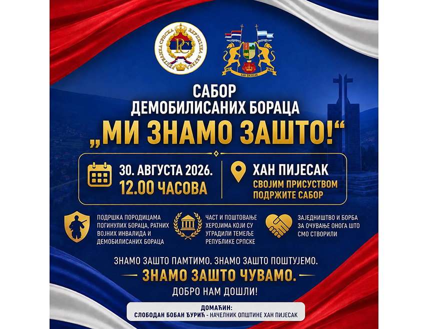 BANJA LUKA, AUGUST 26 /SRNA/ - The President of the Republic Organization of Families of Captured and Killed Fighters and Missing Civilians Isidora Graorac told SRNA, on the occasion of the upcoming Assembly of the Veteran Population in Han Pijesak, that it is very important for the Serbian people to gather, especially the former fighters who defended Republika Srpska.